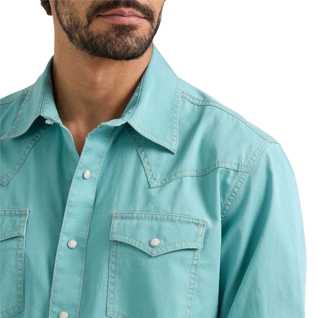 Wrangler Men's Retro Premium Western Snap Turquoise Shirt