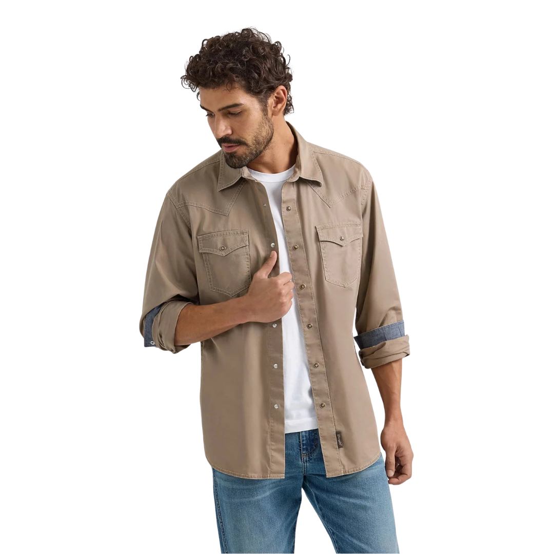 Wrangler Men's Retro Premium Western Snap Tan Shirt