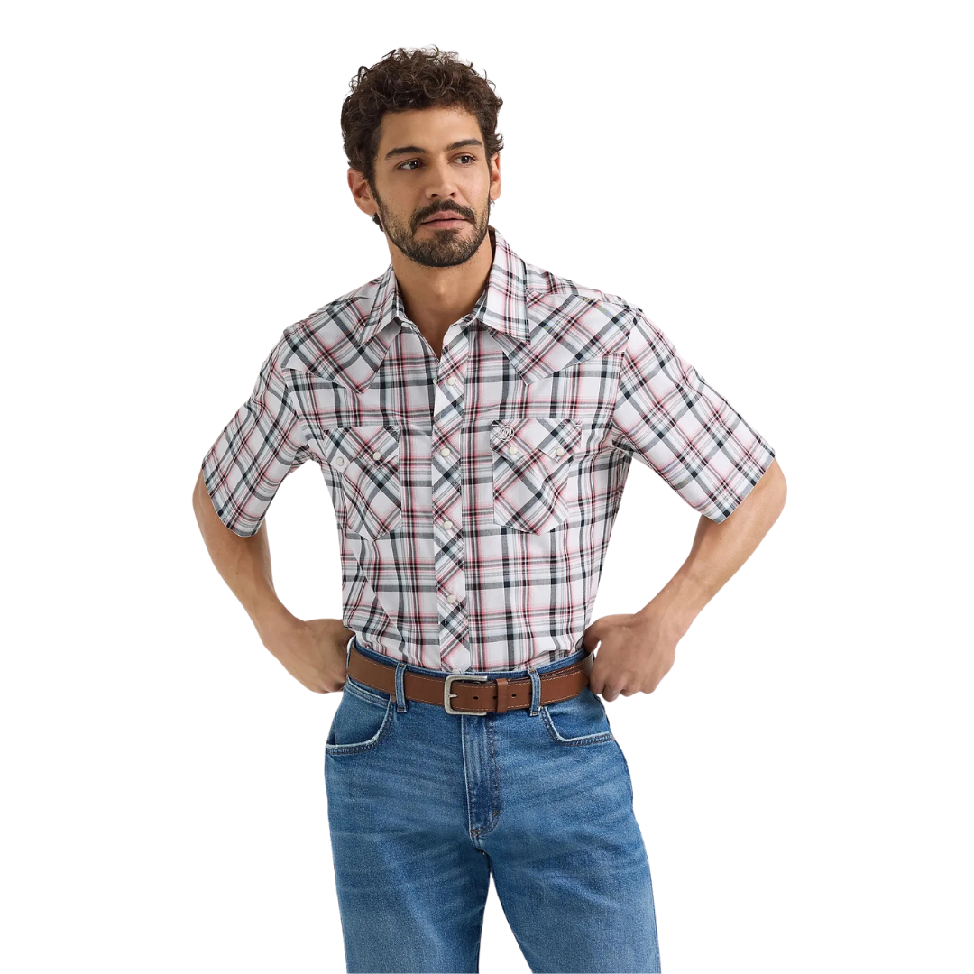 Wrangler Men's Retro Short Sleeve Sawtooth White Shirt