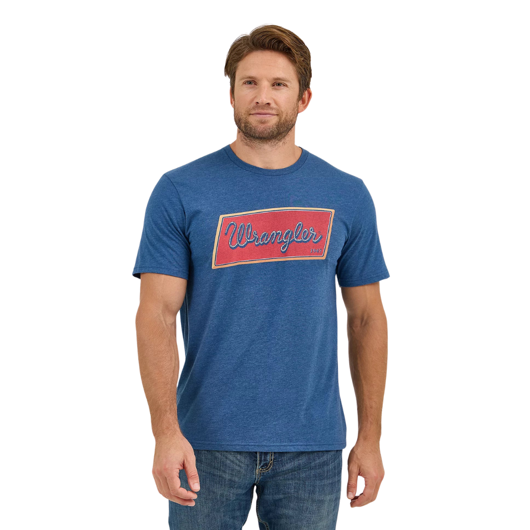 Wrangler Men's Rope Emblem Graphic Blue Shirt