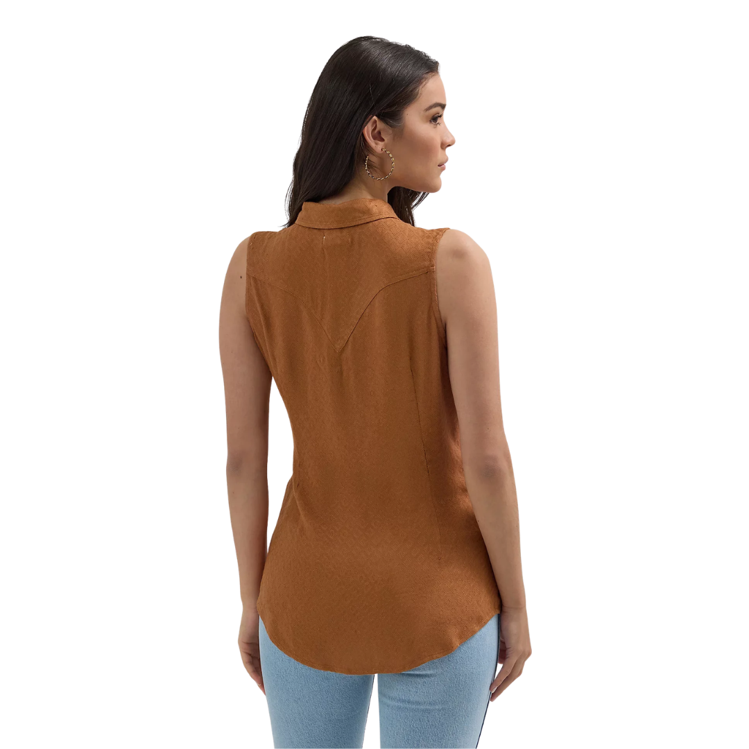 Wrangler Women's Sleeveless Western Slim Brown Shirt