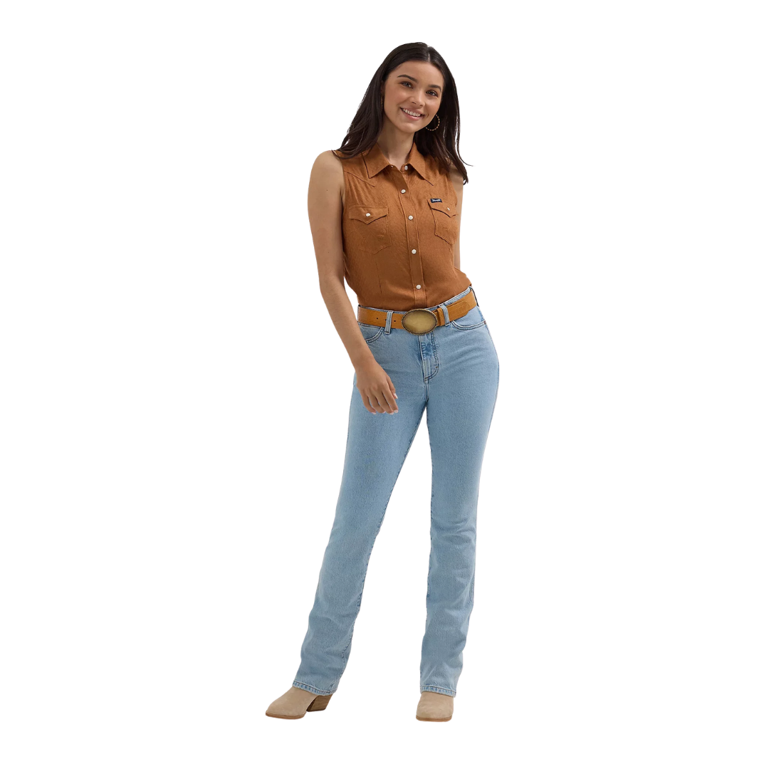 Wrangler Women's Sleeveless Western Slim Brown Shirt