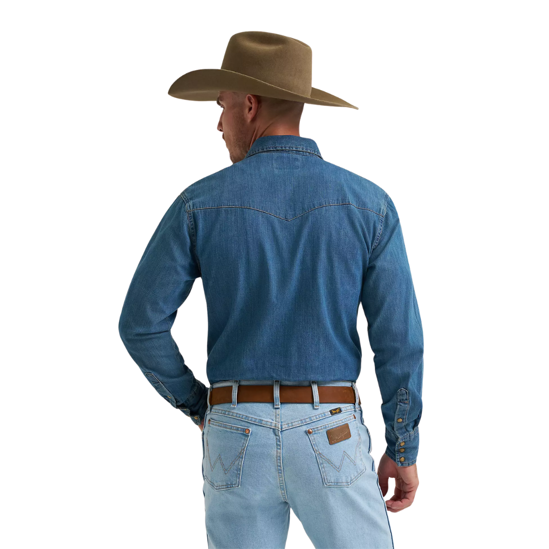 Wrangler Men's Classic Wash Western Snap Blue Shirt