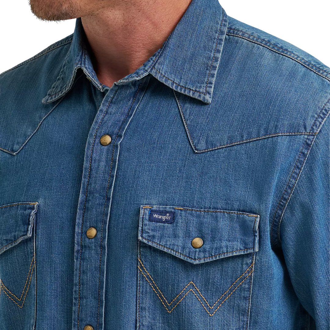 Wrangler Men's Classic Wash Western Snap Blue Shirt