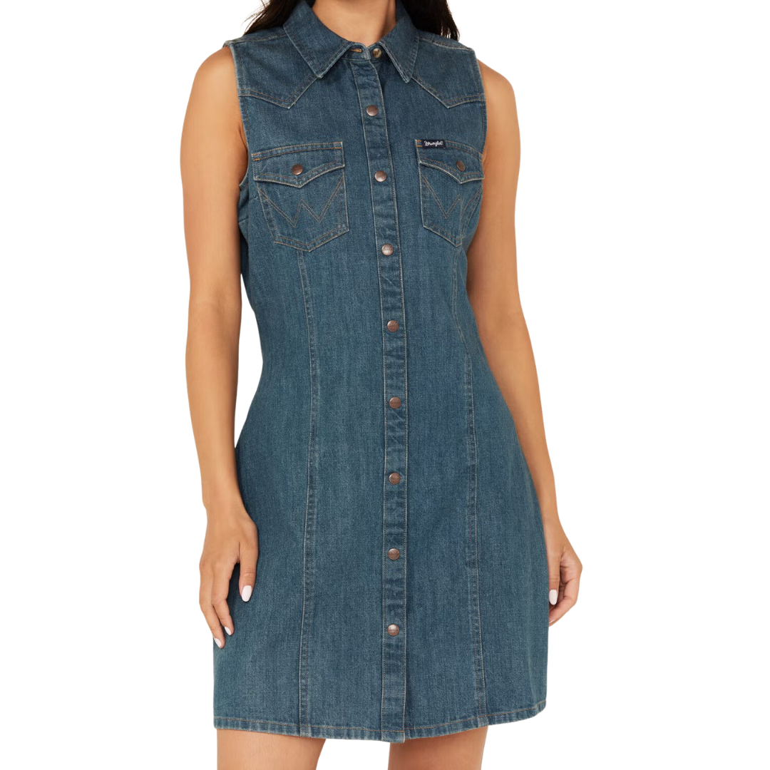 Wrangler Women's Retro Puchy Dark Wash Blue Dress