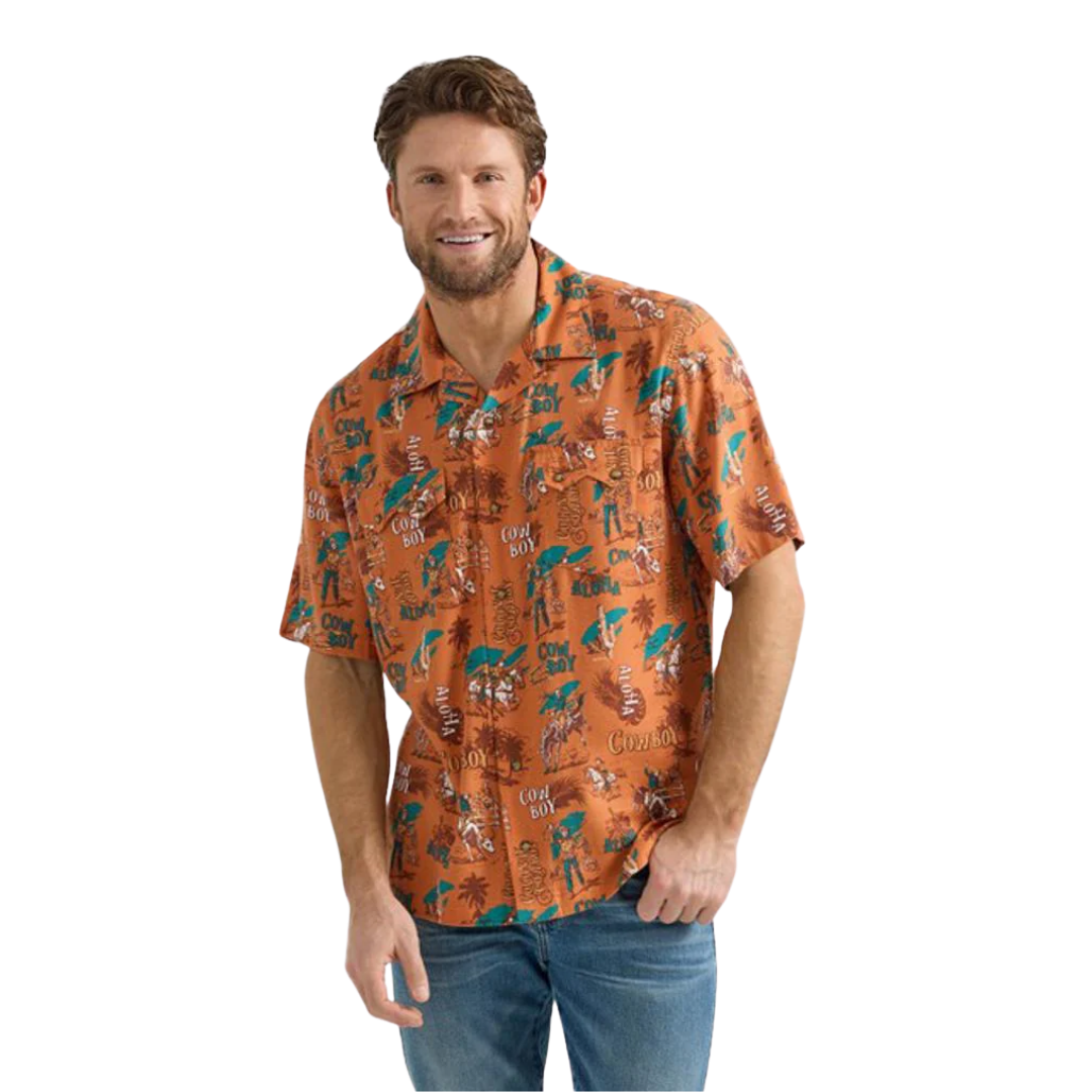 Wrangler Men's Coconut Cowboy Aloha Orange Shirt