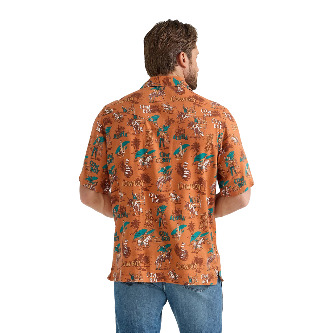 Wrangler Men's Coconut Cowboy Aloha Orange Shirt