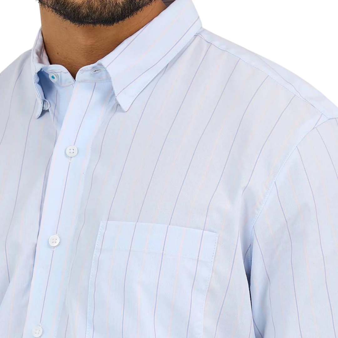 Wrangler Men's Cody Johnson Beryl Pinstripe Blue Shirt