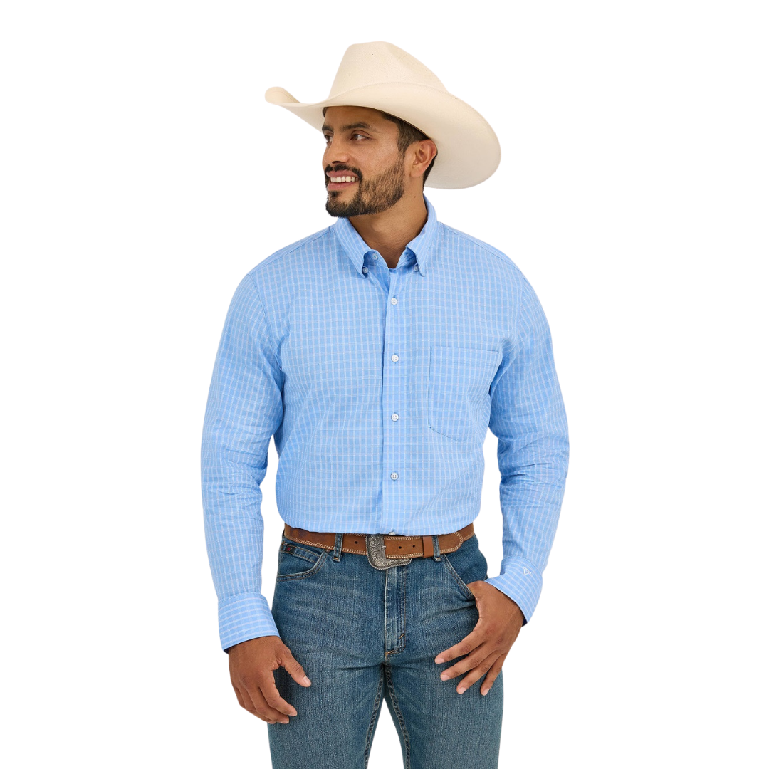 Wrangler Men's Cody Johnson Check Button Down Blue Shirt