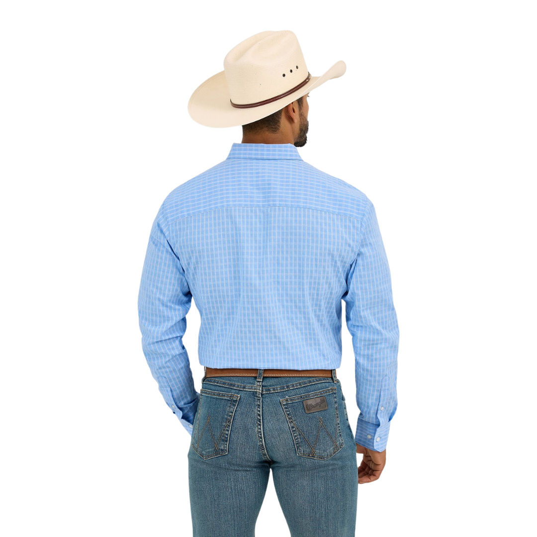 Wrangler Men's Cody Johnson Check Button Down Blue Shirt