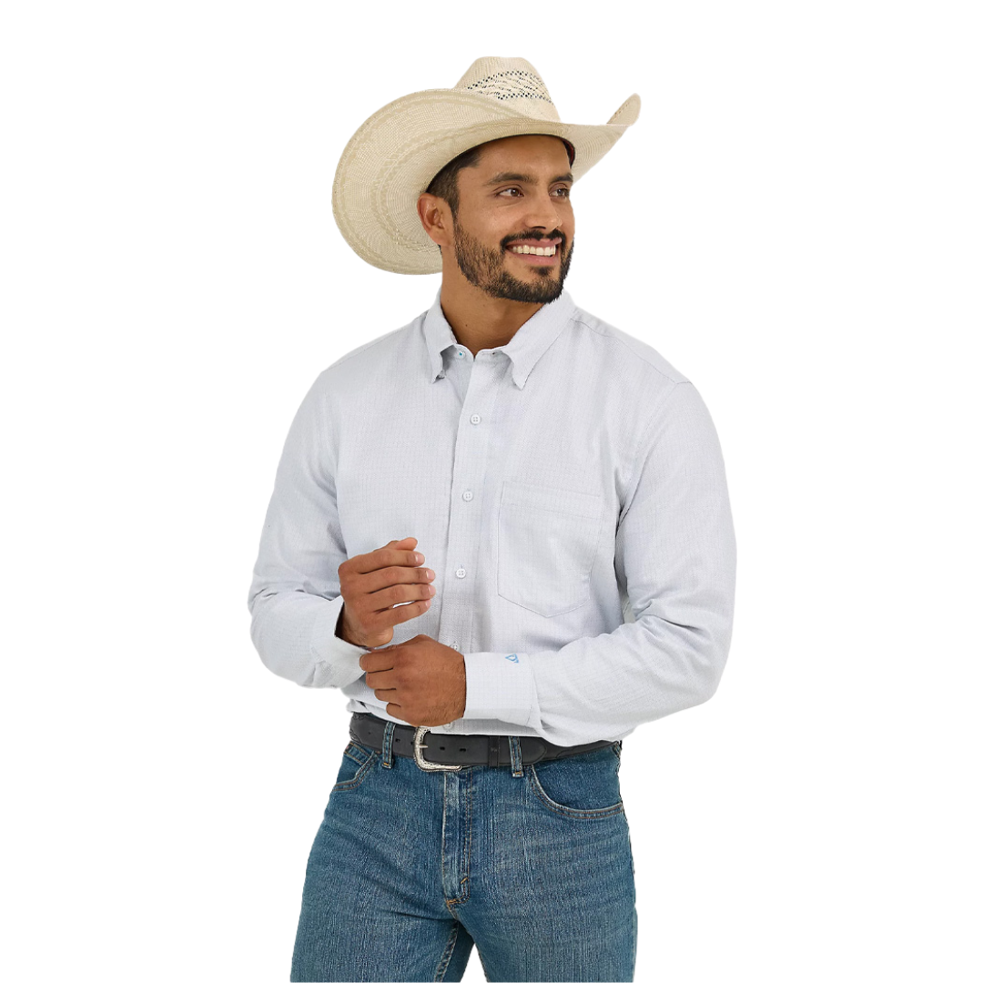 Wrangler Men's Cody Johnson Minicheck Button Down Grey Shirt
