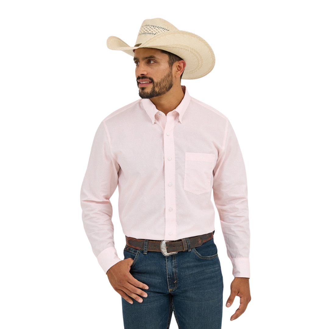 Wrangler Men's Cody Johnson Paisley Button Down Pink Shirt