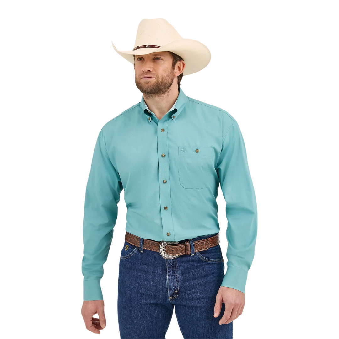 Wrangler Men's George Strait Solid Button Down Tuorquise Shirt
