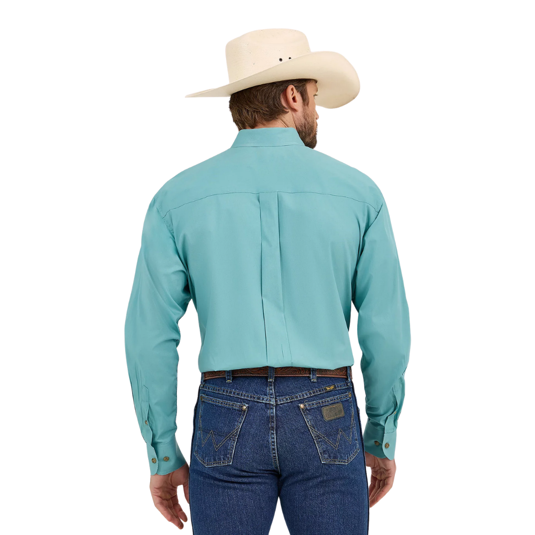 Wrangler Men's George Strait Solid Button Down Tuorquise Shirt