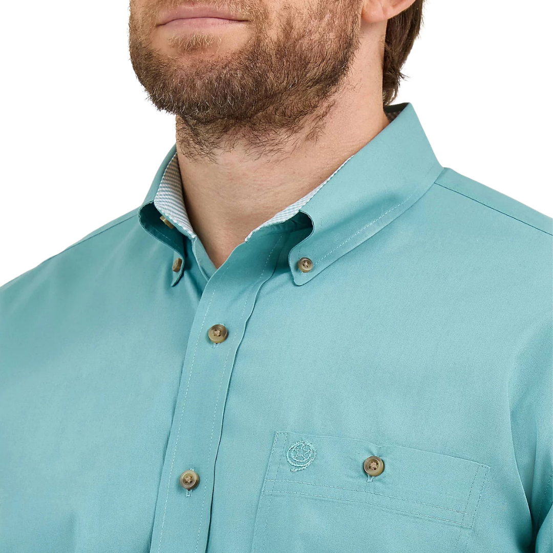 Wrangler Men's George Strait Solid Button Down Tuorquise Shirt