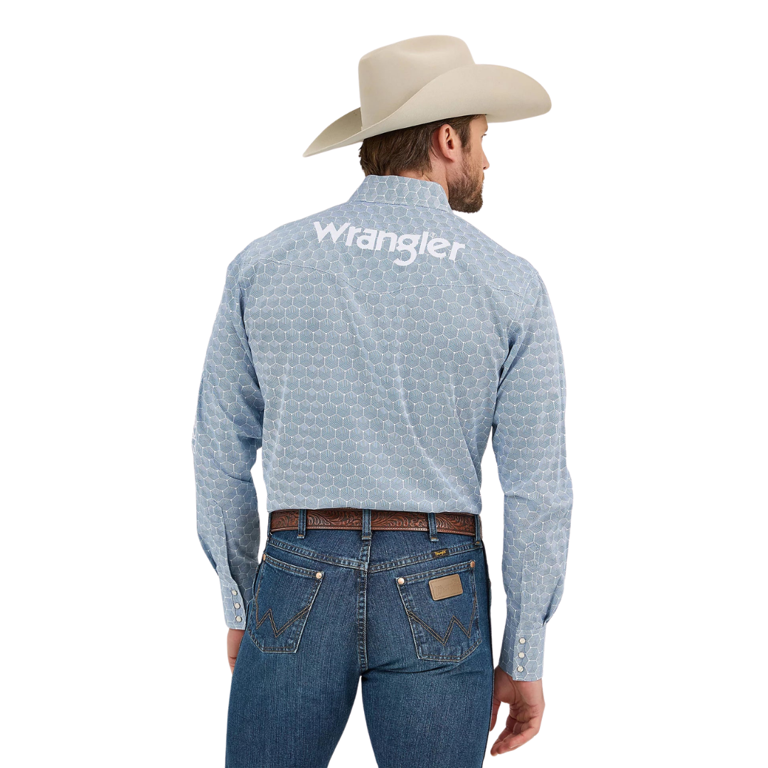 Wrangler Men's Logo Western Snap Blue Shirt