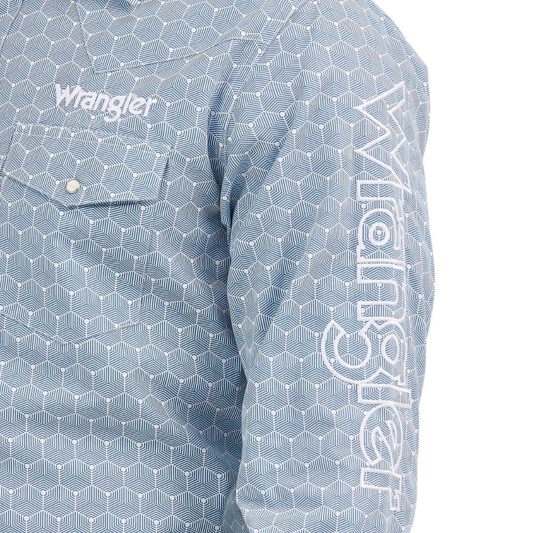 Wrangler Men's Logo Western Snap Blue Shirt