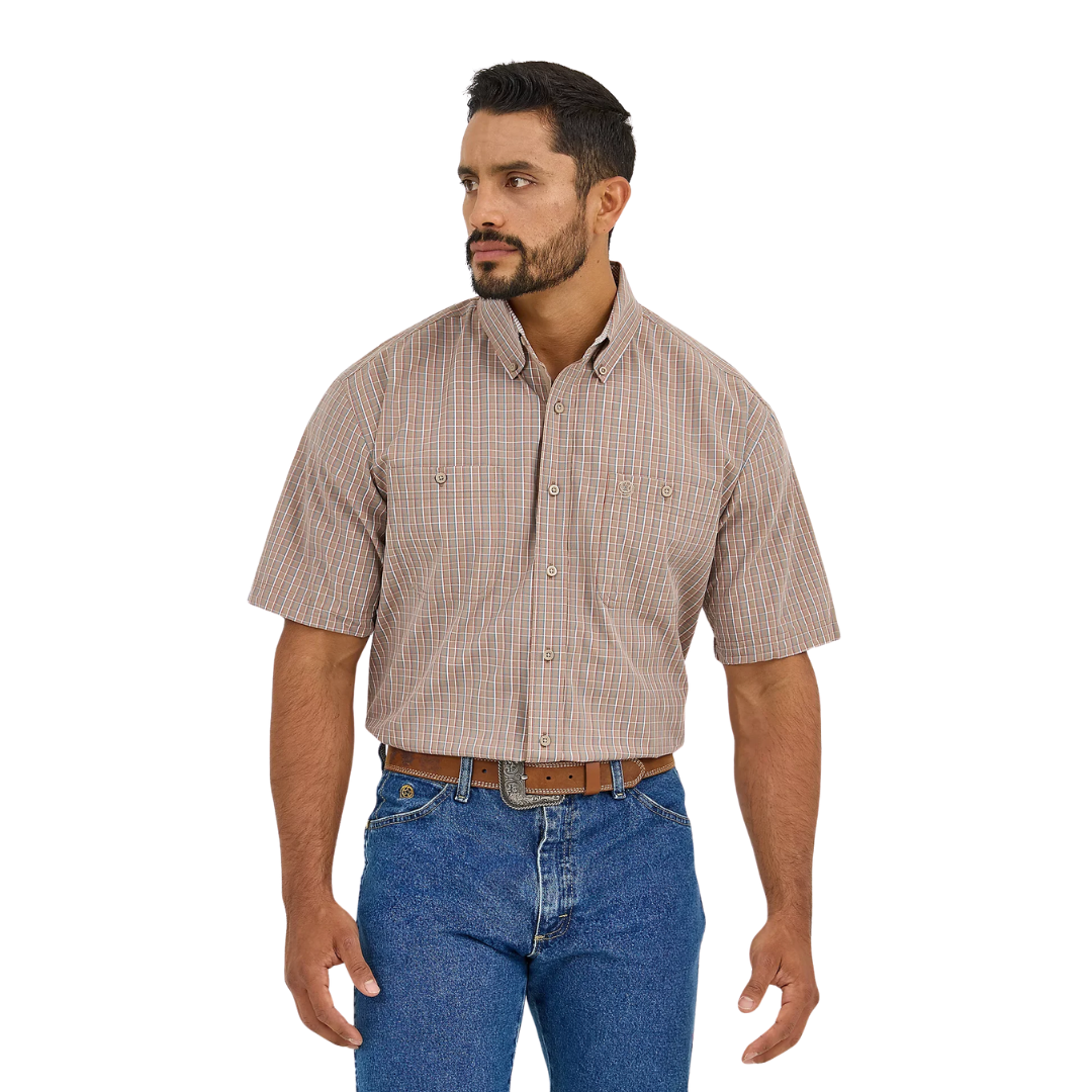 Wrangler Men's George Strait Buff Check Brown Shirt