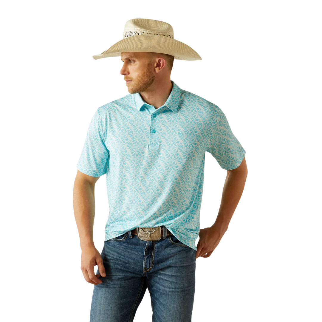 Ariat Men's 360 Airflow Printed Polo Blue Shirt