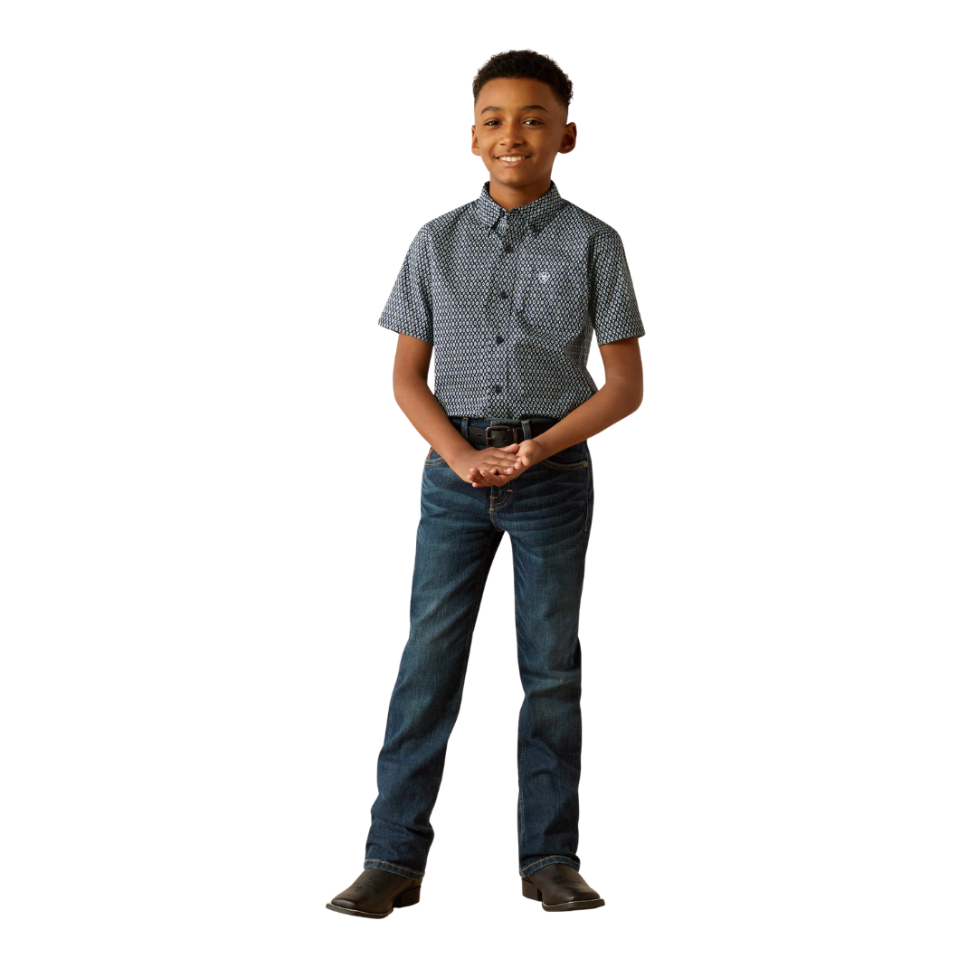Ariat Kid's Clark Classic Fit Navy Button Down Shirt