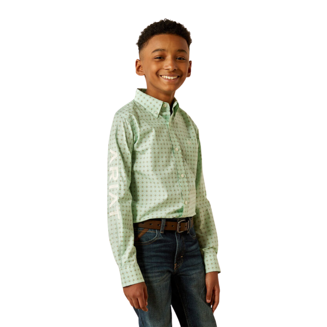 Ariat Kid's Team Pierson Classic Fit Light Green Button Down Shirt
