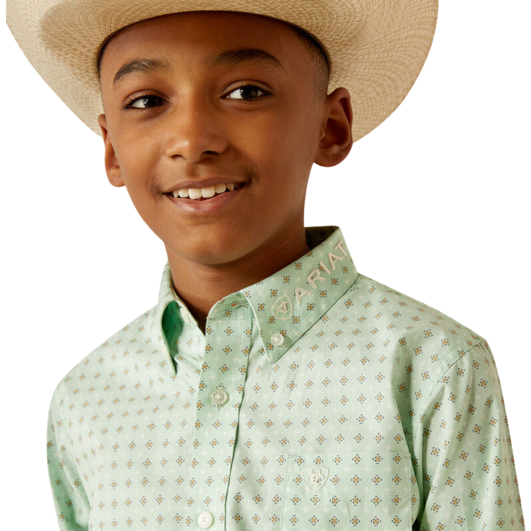 Ariat Kid's Team Pierson Classic Fit Light Green Button Down Shirt