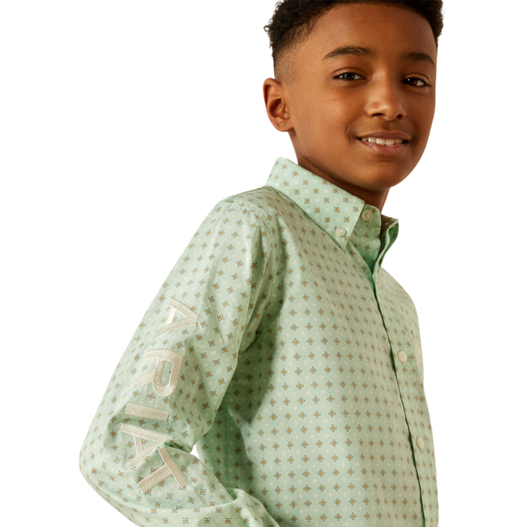 Ariat Kid's Team Pierson Classic Fit Light Green Button Down Shirt