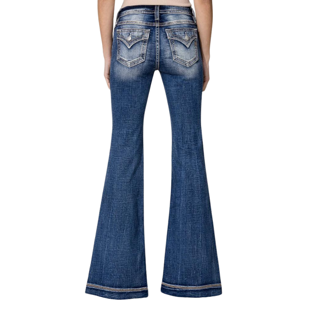 Miss Me Women's Mid Rise Flare Blue Jeans