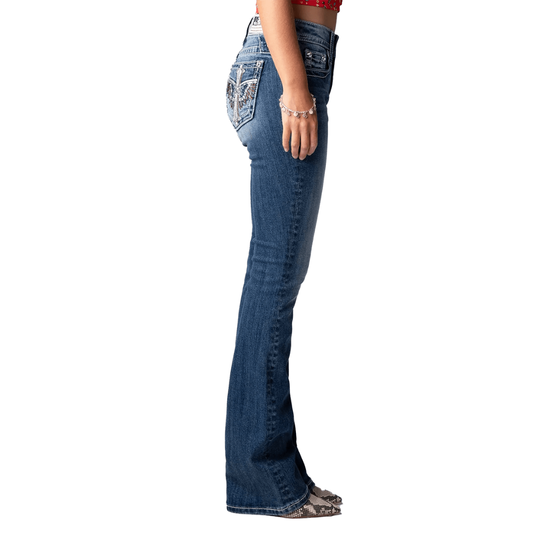 Miss Me Women's Mid Rise Boot Stretch Blue Jeans