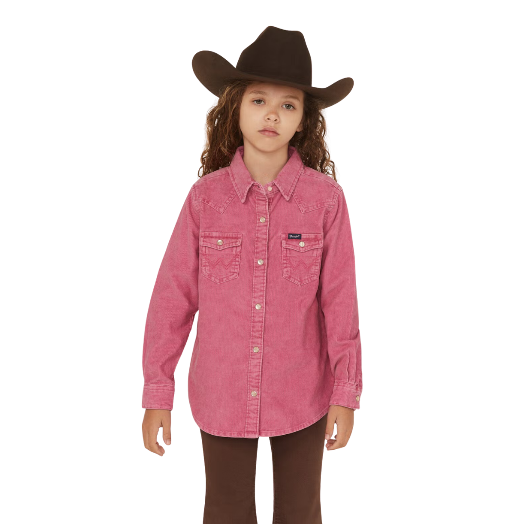 Wrangler Girl's Youth Kid's Corduroy Pink Shirt