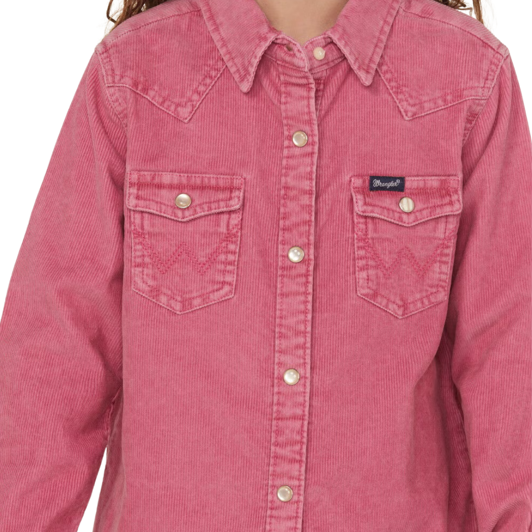 Wrangler Girl's Youth Kid's Corduroy Pink Shirt