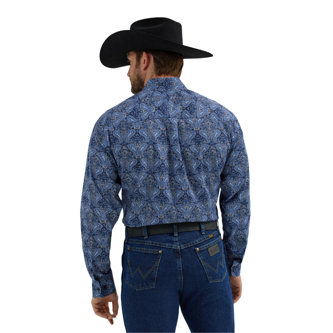 Wrangler Men's George Strait Paisley Print Blue Shirt - Big & Tall