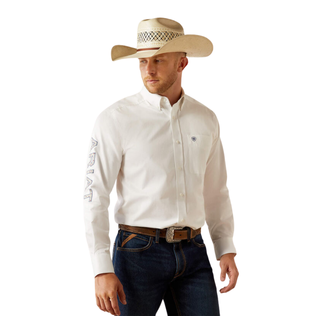 Ariat Men's Team Logo Twill Classic Fit White/Khaki Shirt