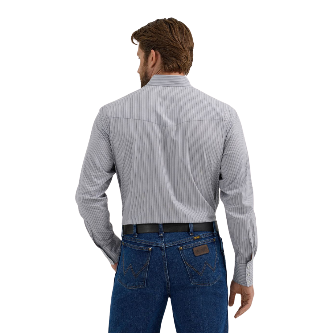 Wrangler Men's Grey Pearl Snap Striped Shirt