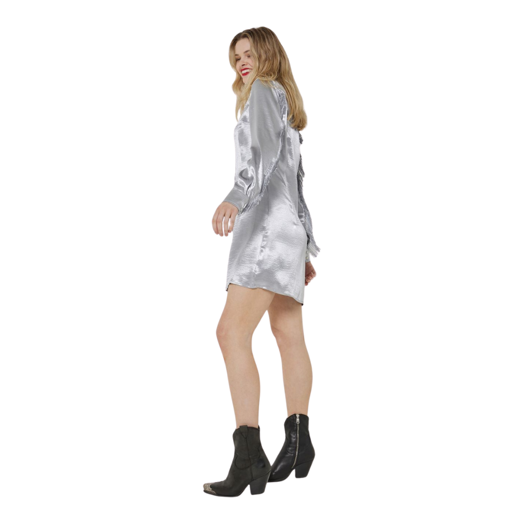 Wrangler Women's Satin Fringe Silver Dress