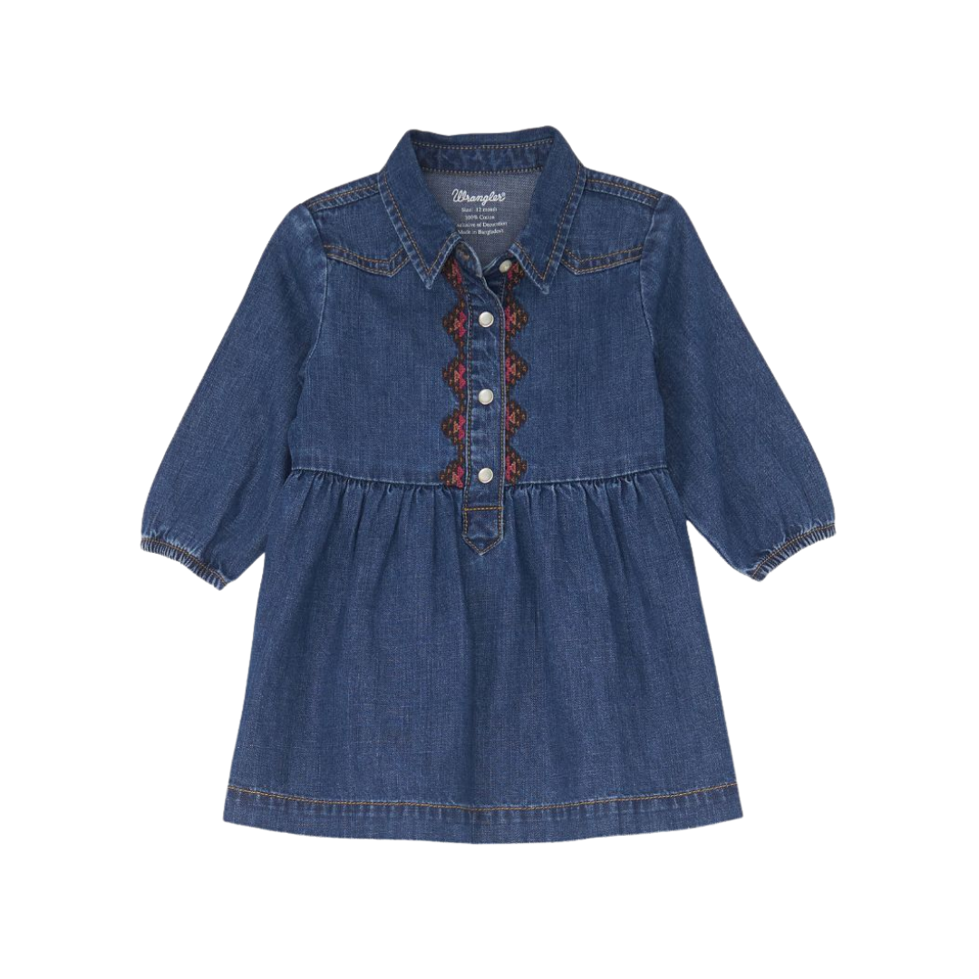 Wrangler Infant Girl's Dark Wash Western Snap Blue Dress