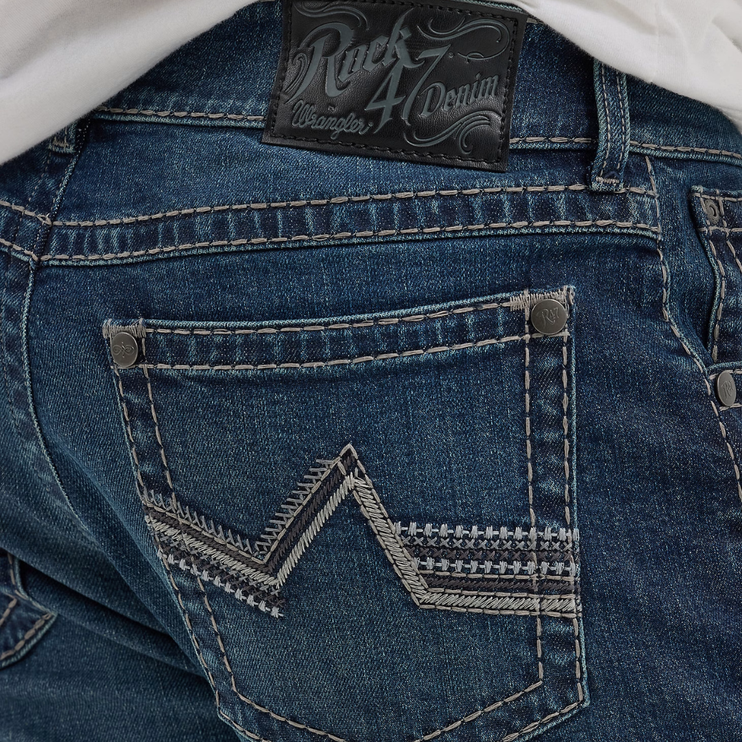 Wrangler Men's Rock 47 Slim Straight Denim Blue Jeans