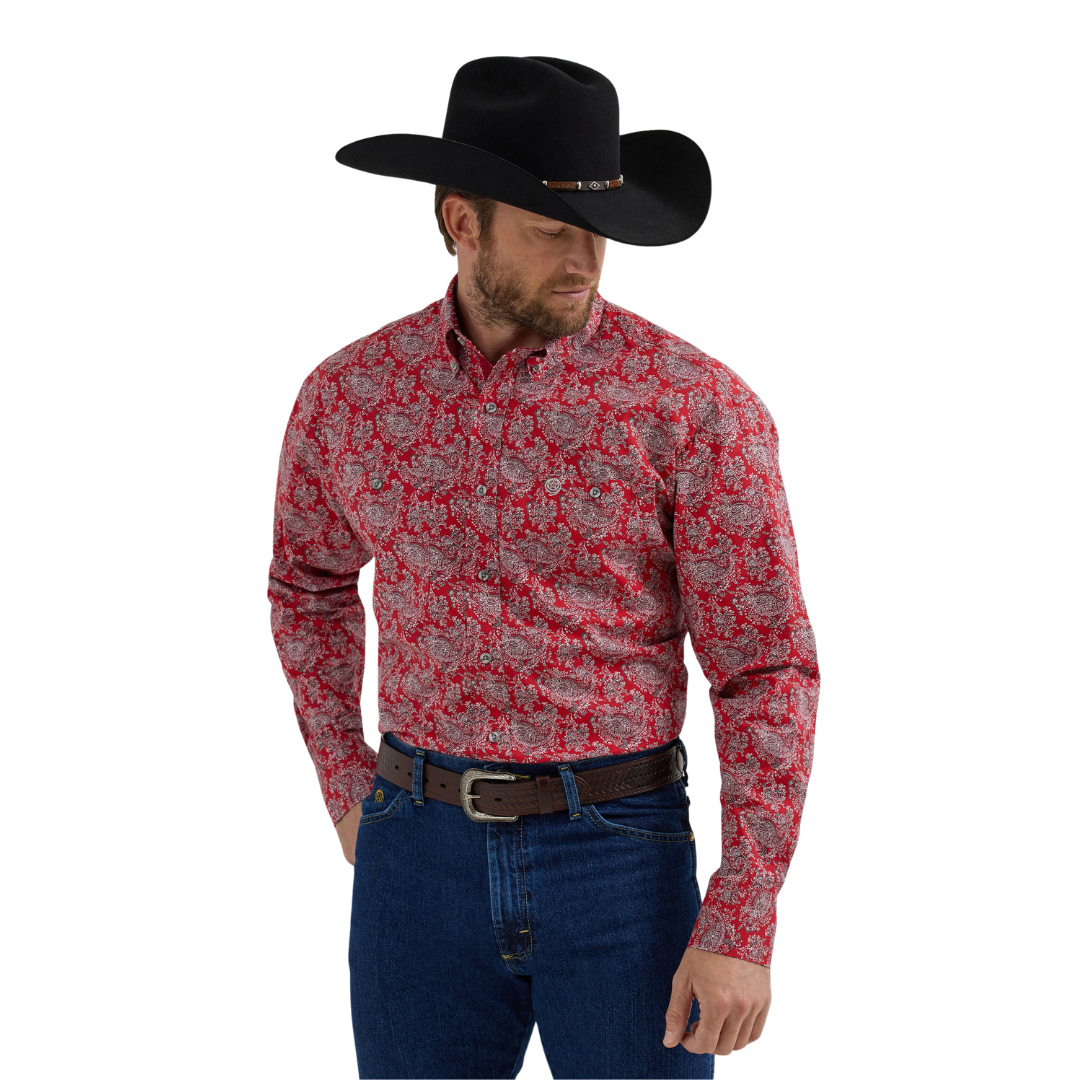 Wrangler Men's George Strait Paisley Red Shirt