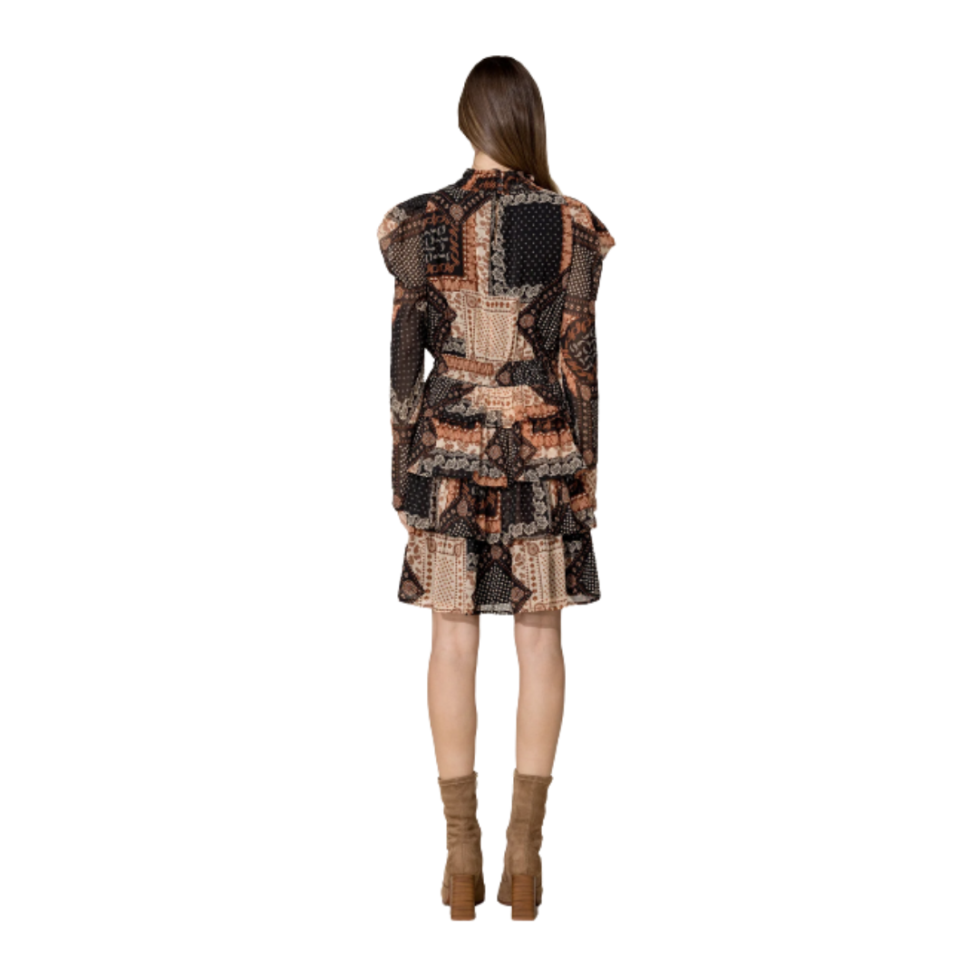 Miss Me Women's Floral Chiffon Brown Mini Dress