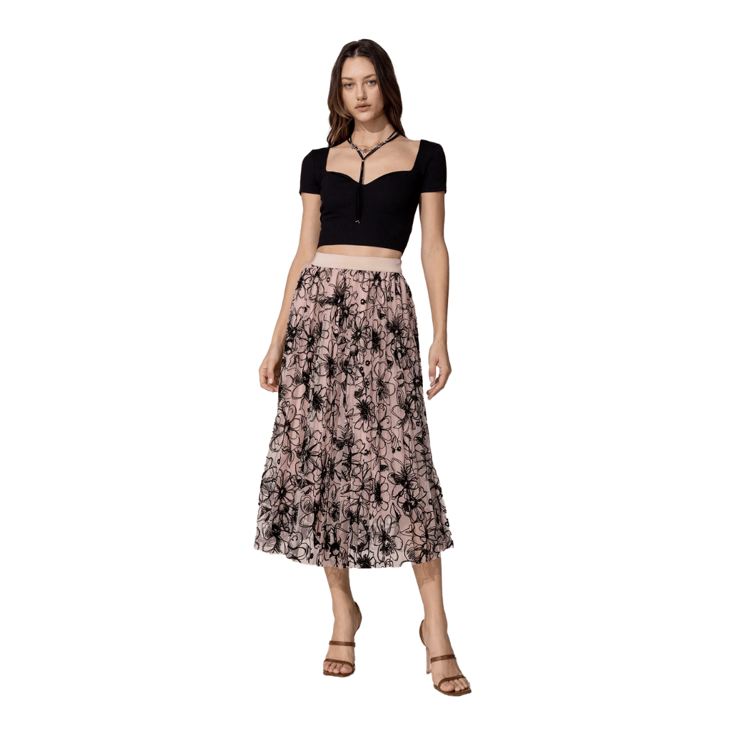 Miss Me Women's Mesh Pleated Floral Multicolor Skirt