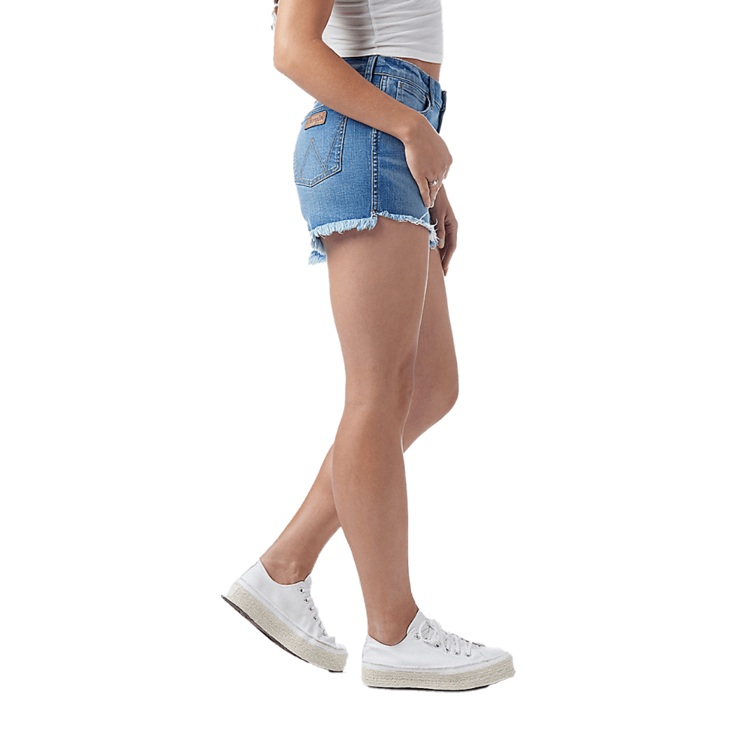 Wrangler Women's Retro High Rise Frayed Hem Cut Blue Shorts