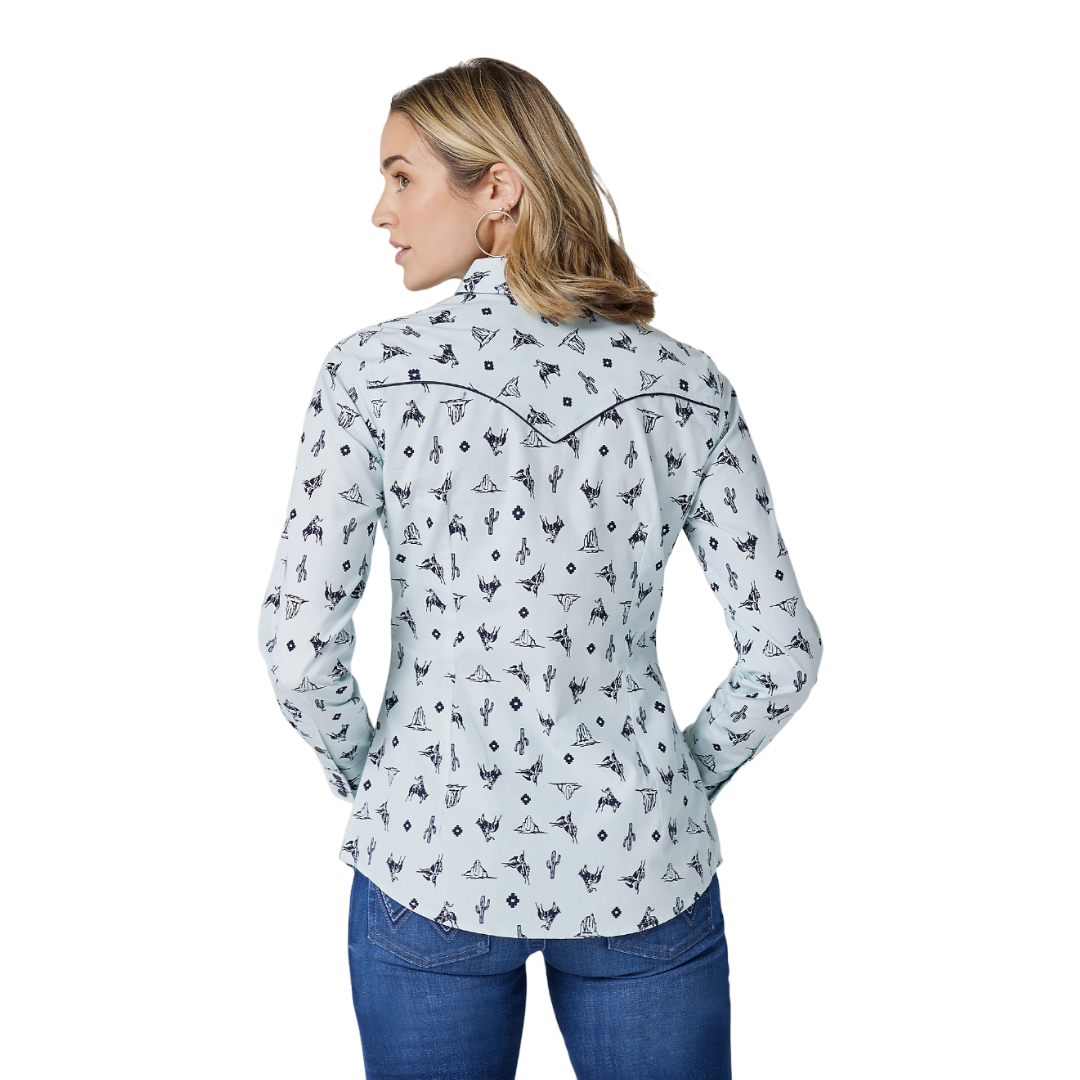 Wrangler Women's Retro Cowgirl Cactus Blue Shirt