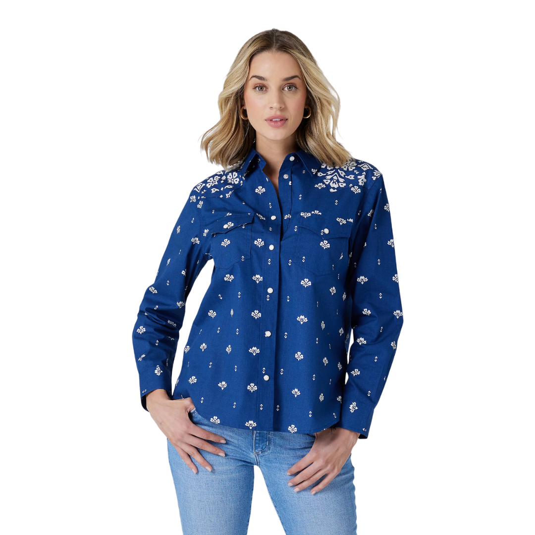 Wrangler Women's Retro Americana Bandana Blue Shirt
