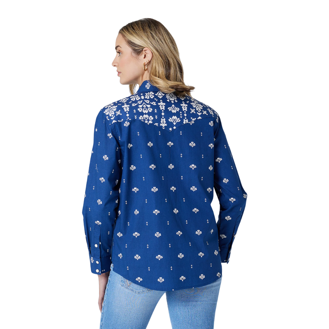 Wrangler Women's Retro Americana Bandana Blue Shirt