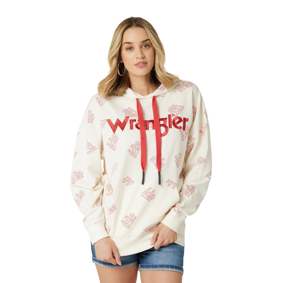 Wrangler Women's Retro Boot Graphic White Hoodie