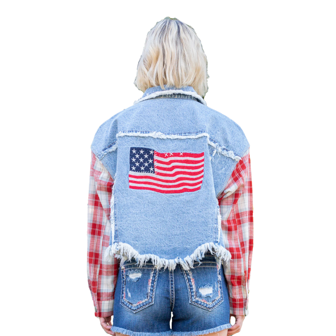 Miss Me Women's Jeans Plaid American Flag Multicolor Jacket
