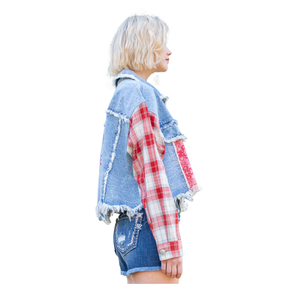 Miss Me Women's Jeans Plaid American Flag Multicolor Jacket