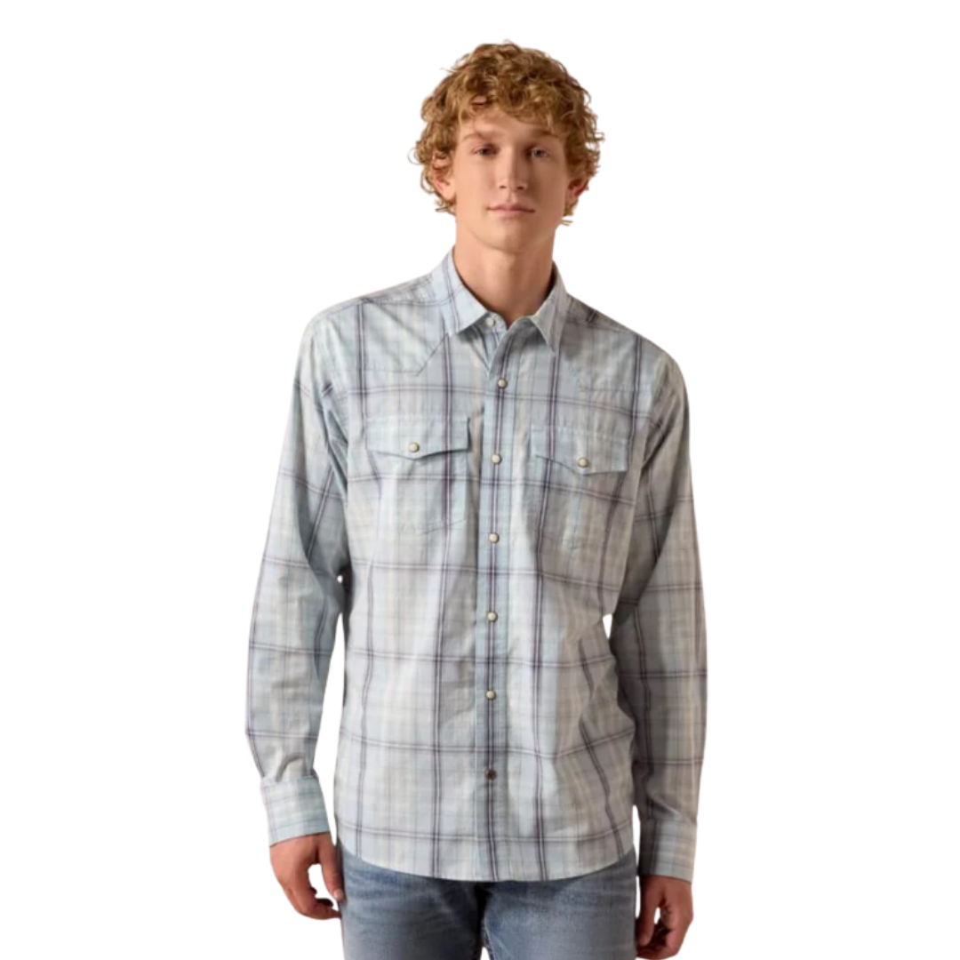 Ariat Men's Retro Fitted Snap Light Blue Shirt