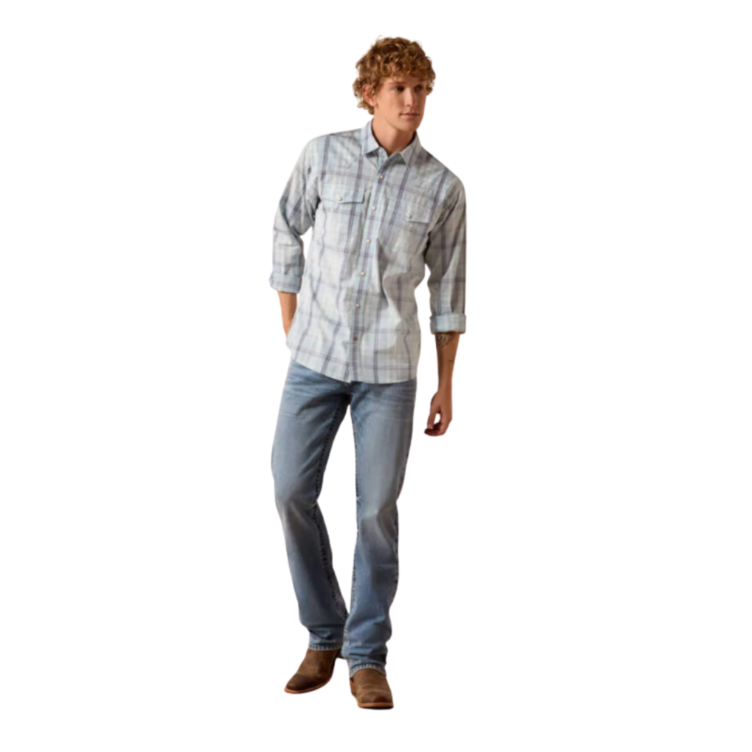 Ariat Men's Retro Fitted Snap Light Blue Shirt
