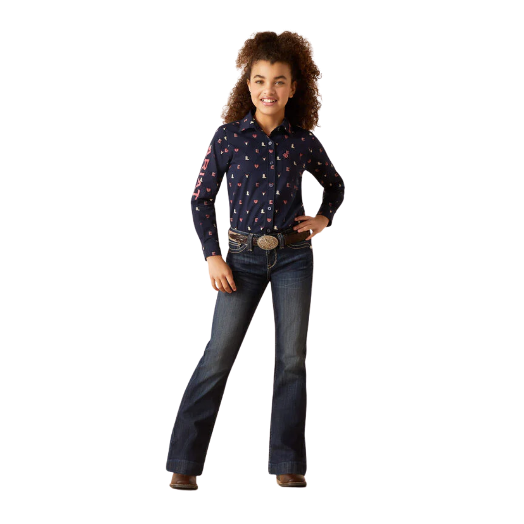 Ariat Youth Girl's Team Kirby Blue Shirt - Big